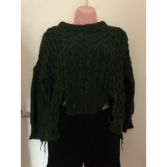 Green knit high low top - Picture 2 of 4